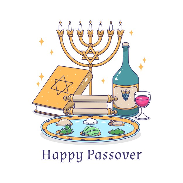 Hand-drawn happy passover concept