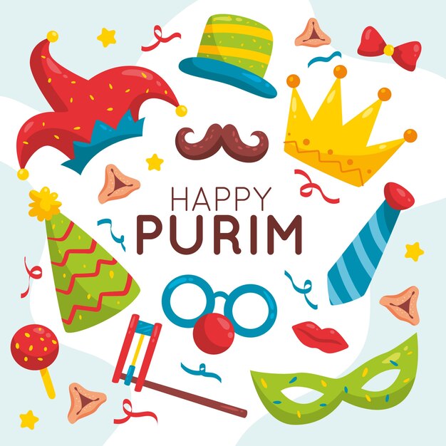 Hand-drawn happy purim day concept