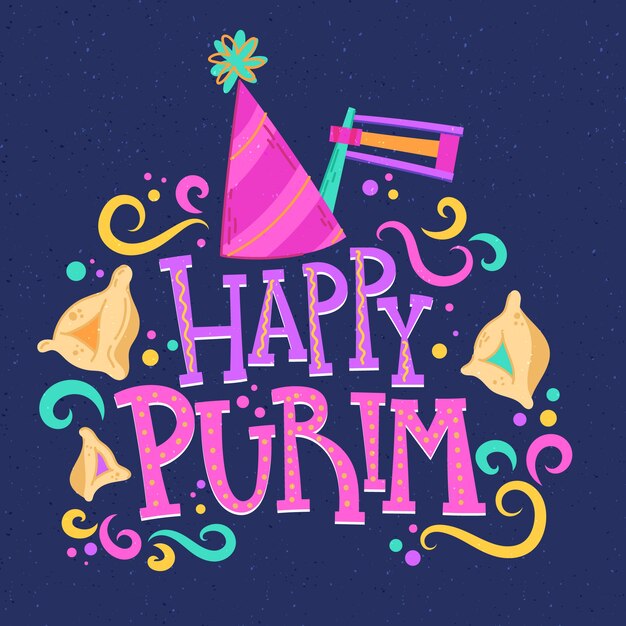 Hand-drawn happy purim day design