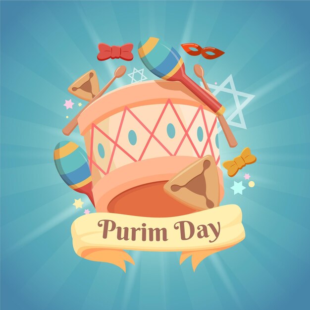 Hand drawn happy purim day illustration