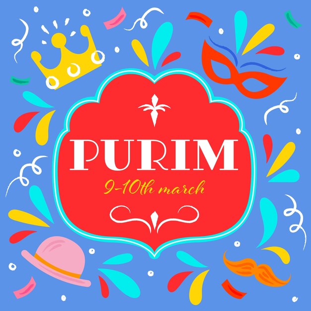 Hand drawn happy purim day lettering