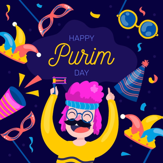 Hand drawn happy purim day