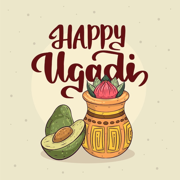 Hand-drawn happy ugadi concept