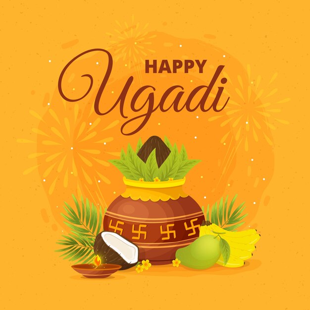 Hand-drawn happy ugadi festival