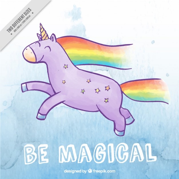 Free Vector hand drawn happy unicorn with rainbow