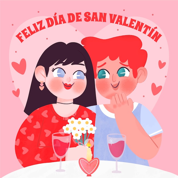 Hand drawn happy valentine's day illustration in spanish