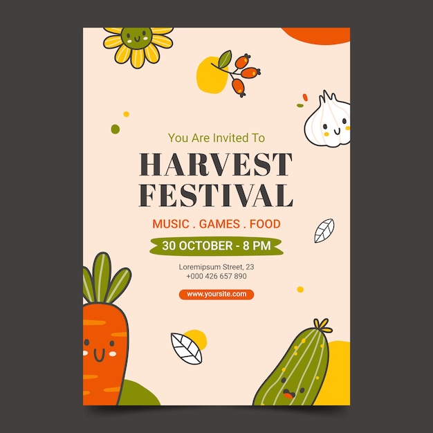 Free Vector hand drawn harvest festival invitation template