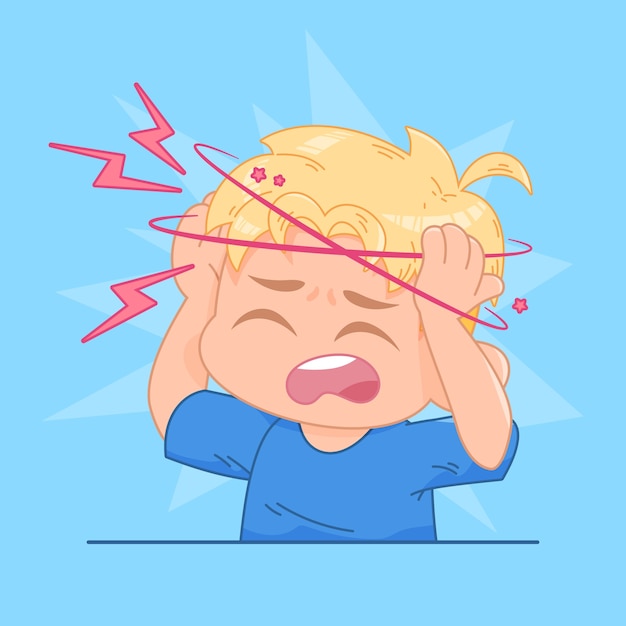 Hand drawn headache cartoon illustration