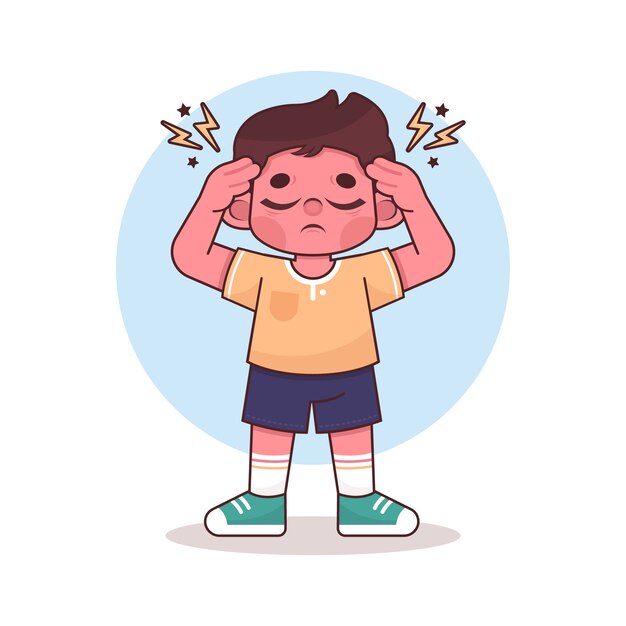 Hand drawn headache cartoon illustration