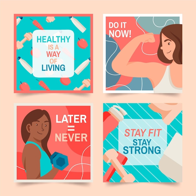 Hand drawn health and fitness post set