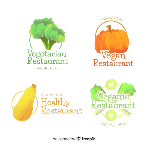 Hand drawn healthy food logo collection