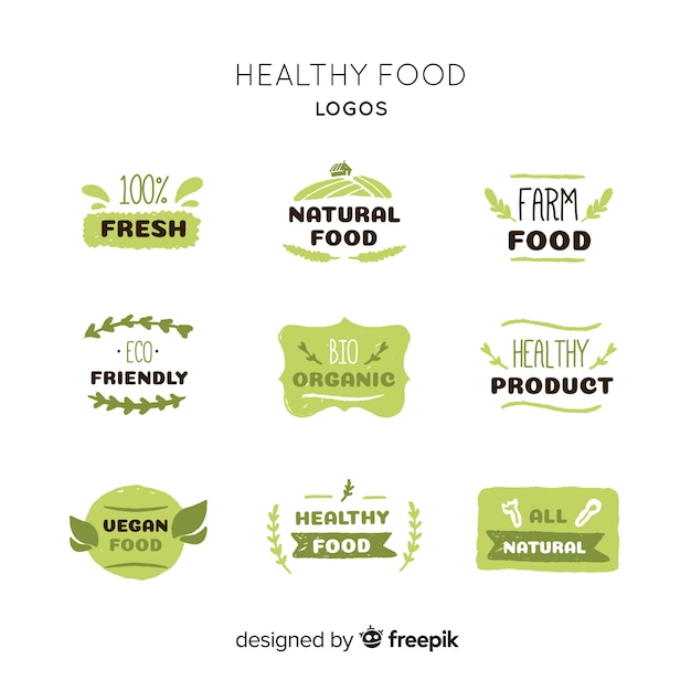 Free Vector hand drawn healthy food logo collection