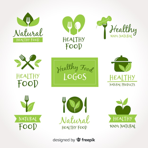 Hand drawn healthy food logo set