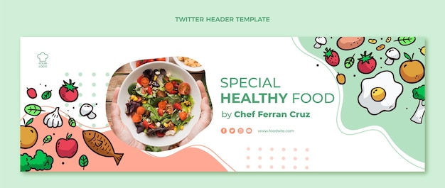 Hand drawn healthy food twitter header