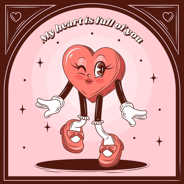 Hand drawn heart cartoon character illustration