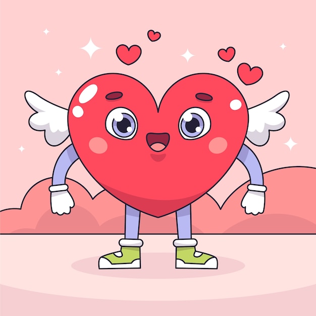 Free vector hand drawn heart cartoon character illustration