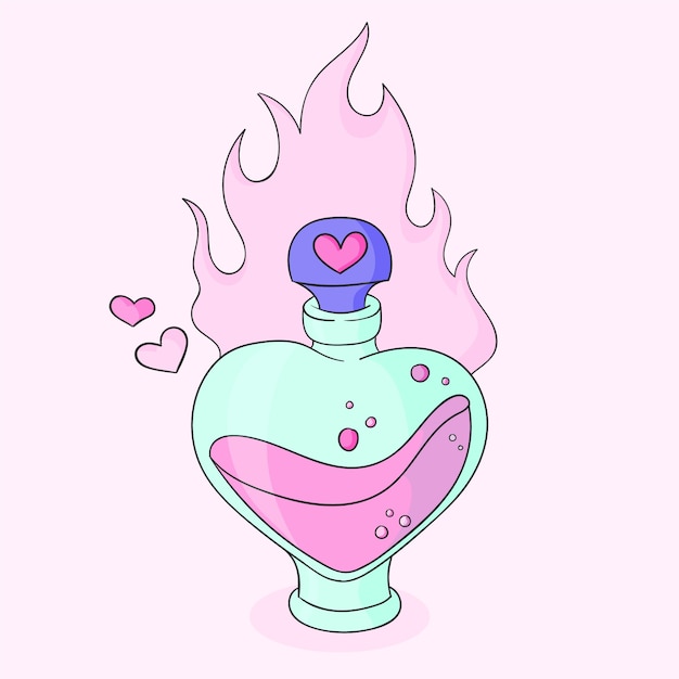 Hand drawn heart shaped bottle illustration