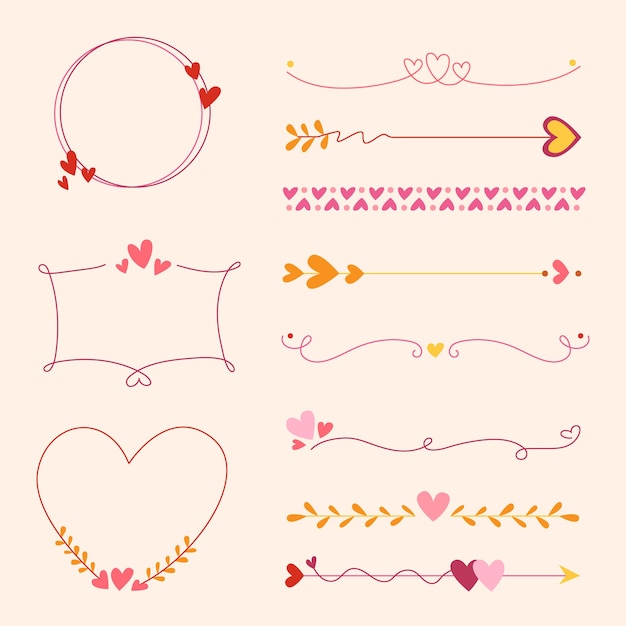 Free Vector hand drawn hearts border and frame collection