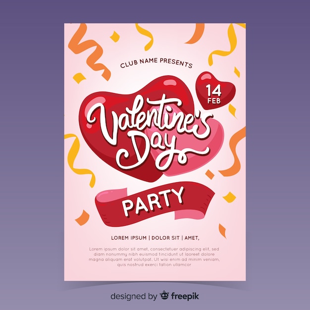 Hand drawn hearts valentine party poster