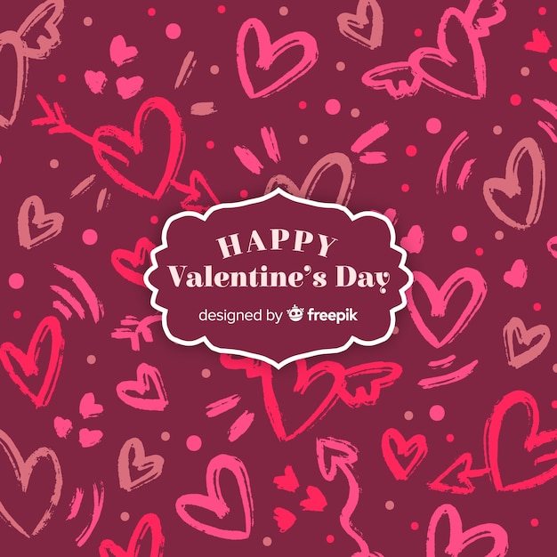 Hand drawn hearts valentine's day lettering background