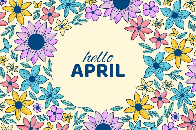 Hand drawn hello april horizontal banner or background