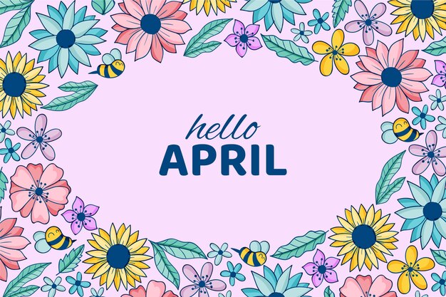 Hand drawn hello april horizontal banner or background