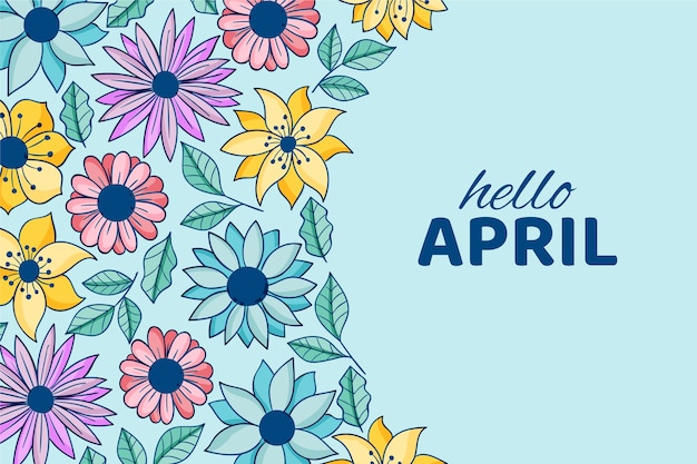 Hand drawn hello april horizontal banner or background