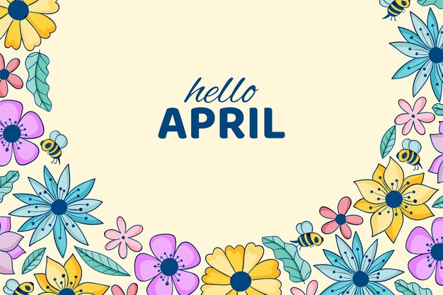 Hand drawn hello april horizontal banner or background