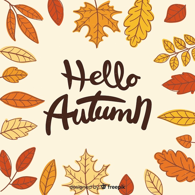 Hand drawn hello autumn lettering background