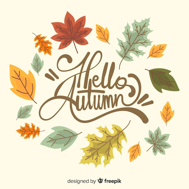 Hand drawn hello autumn lettering background