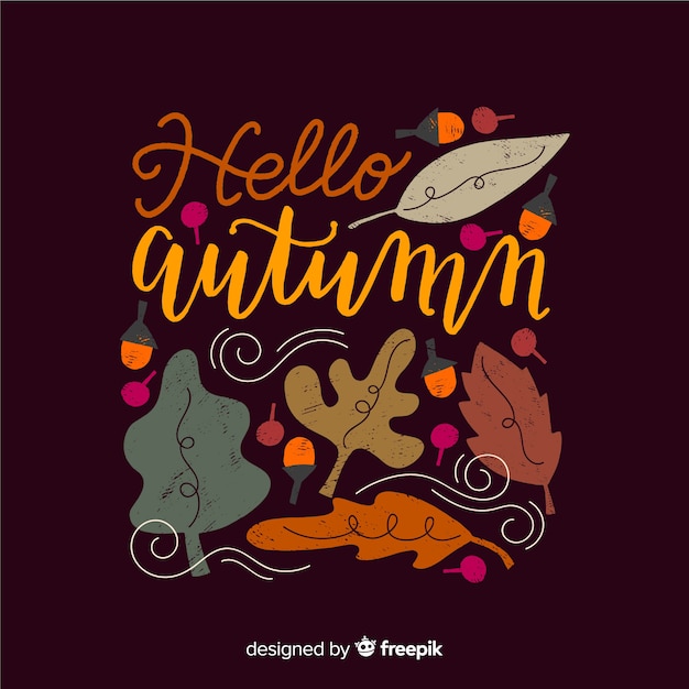 Free Vector hand drawn hello autumn lettering background