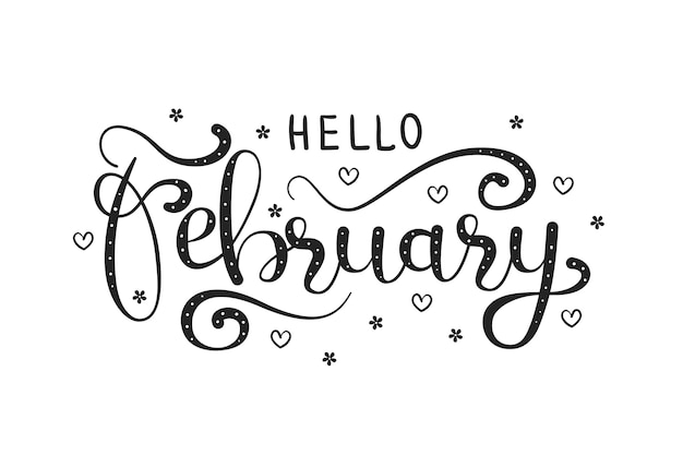 Hand drawn hello february lettering