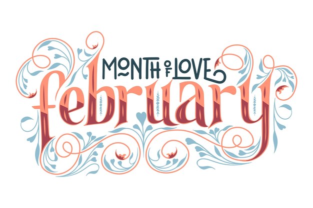 Hand drawn hello february lettering