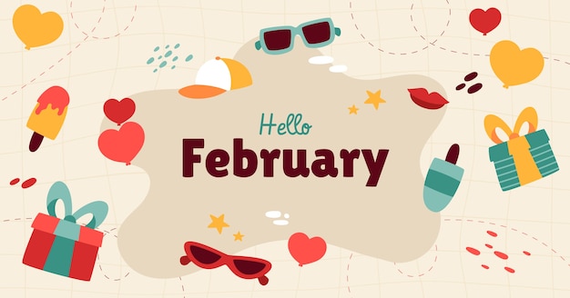 Hand drawn hello february social media post template