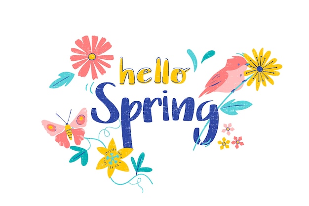 Hand drawn hello floral spring background