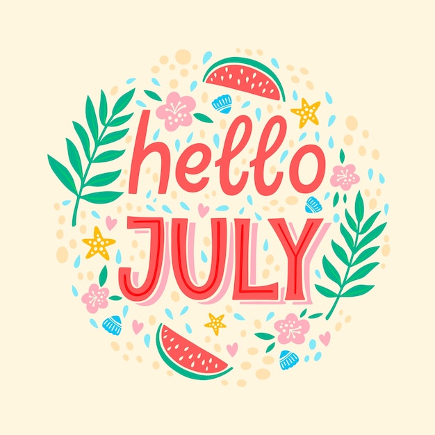 Free vector hand drawn hello july lettering