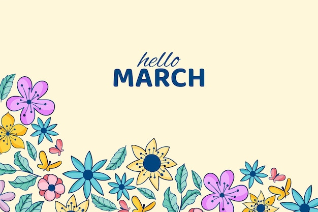 Free Vector hand drawn hello march horizontal banner or background