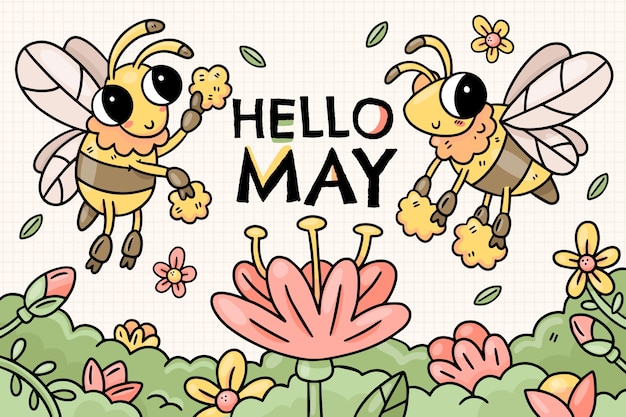 Free Vector hand drawn hello may banner or background