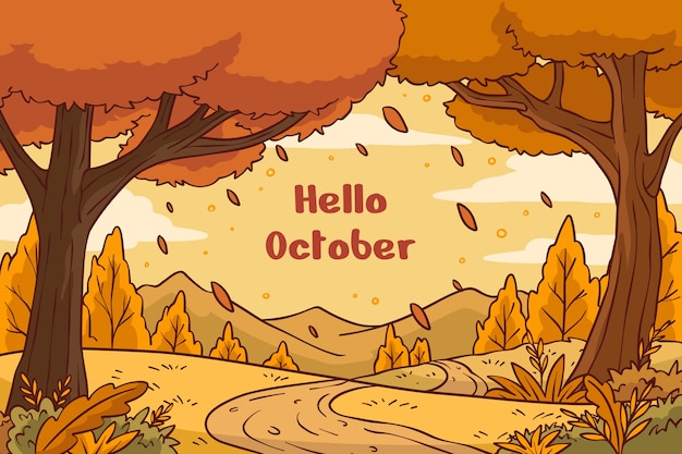 Hand drawn hello october background for autumn