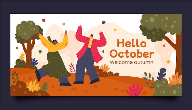 Hand drawn hello october banner template for autumn