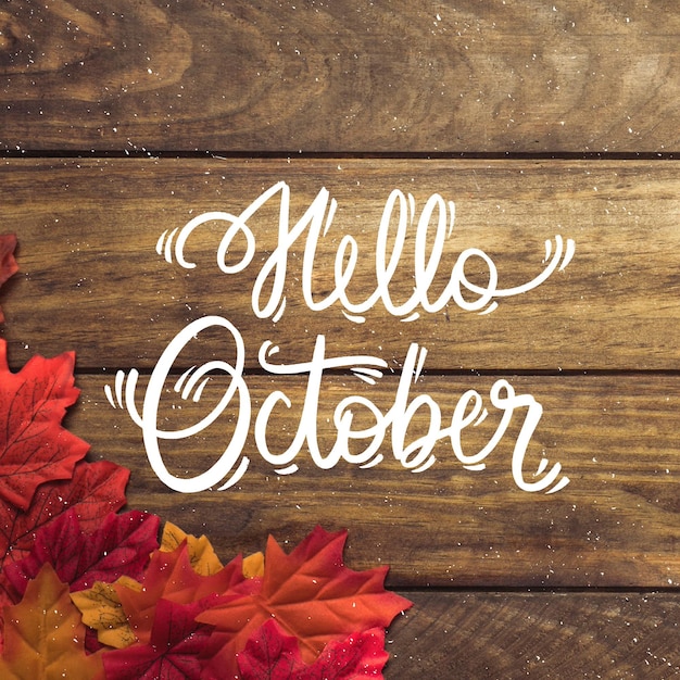 Free Vector hand drawn hello october lettering with photo