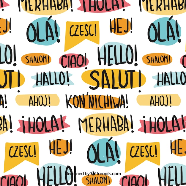 Hand drawn hello pattern in different languages