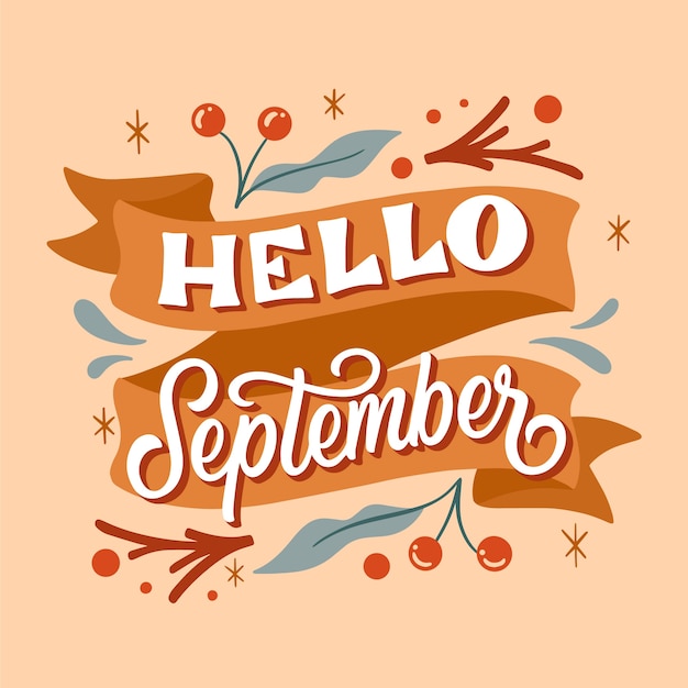 Hand drawn hello september lettering for autumn celebration