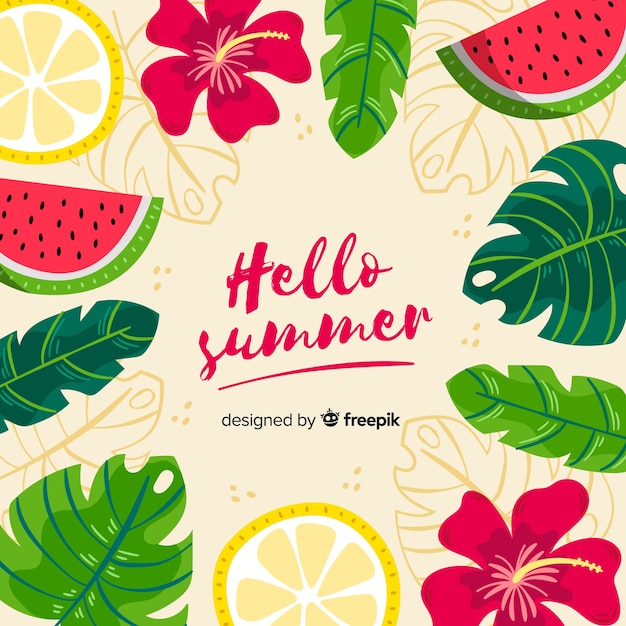 Hand drawn hello summer background