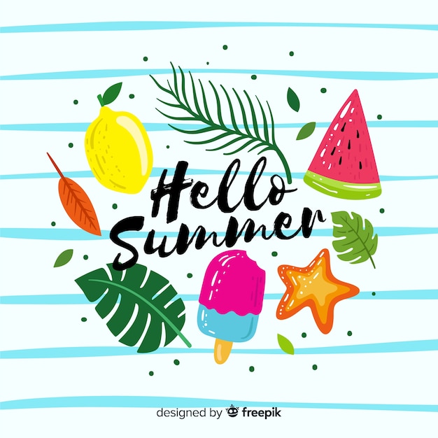 Hand drawn hello summer background