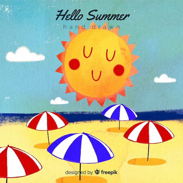 Free Vector hand drawn hello summer background