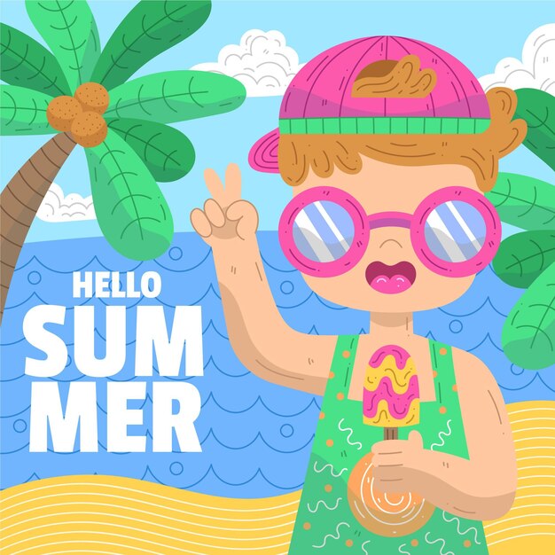 Hand drawn hello summer concept