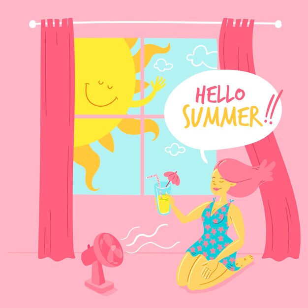 Hand drawn hello summer illustration