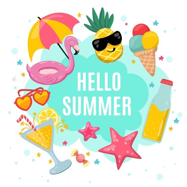 Hand drawn hello summer illustration