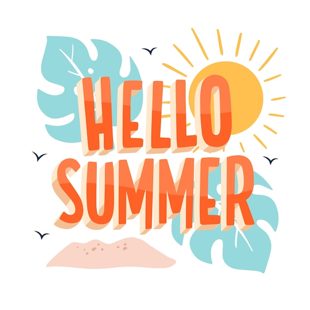 Hand drawn hello summer lettering